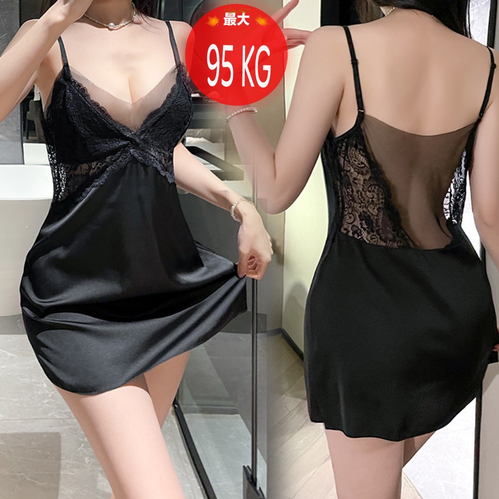 蕾絲微透性感睡衣 自帶胸墊大尺碼居家睡衣...